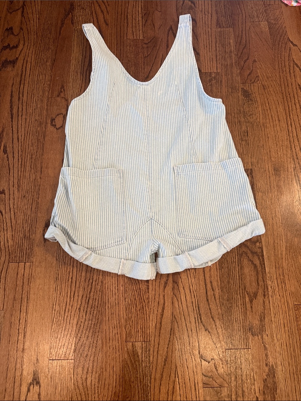 We The Free Light Blue Striped Cotton Romper